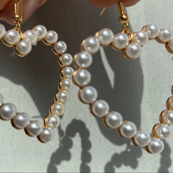 White & Gold Heart Shape Outline Drop Earrings - Picture 2 of 6